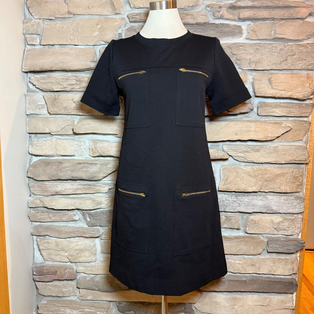 J. Crew Black Wool Nylon Zip Pocket Sheath Dress Size 8